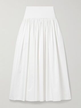Cotton-poplin skirt with stretch-knit waistband.